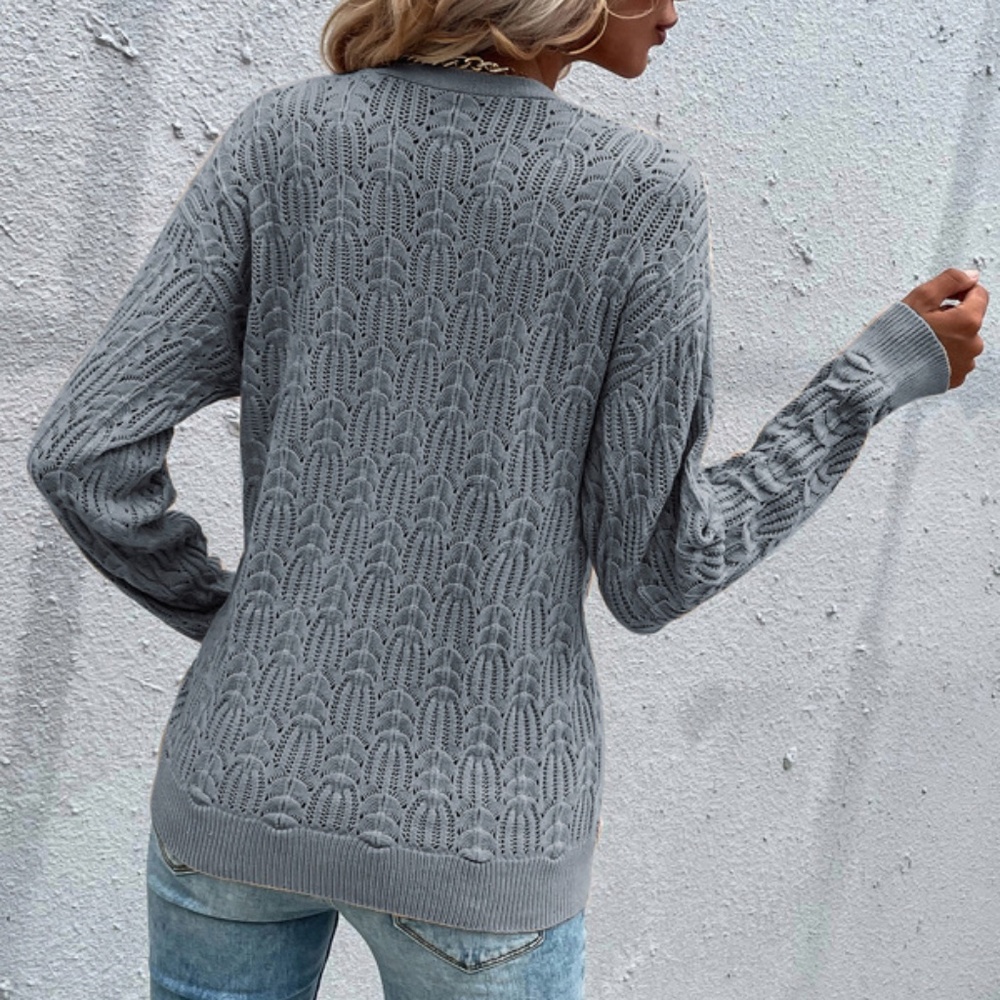 Brown Surplice Textured Knit Sweater Top Minimalist - Picture 6 of 7